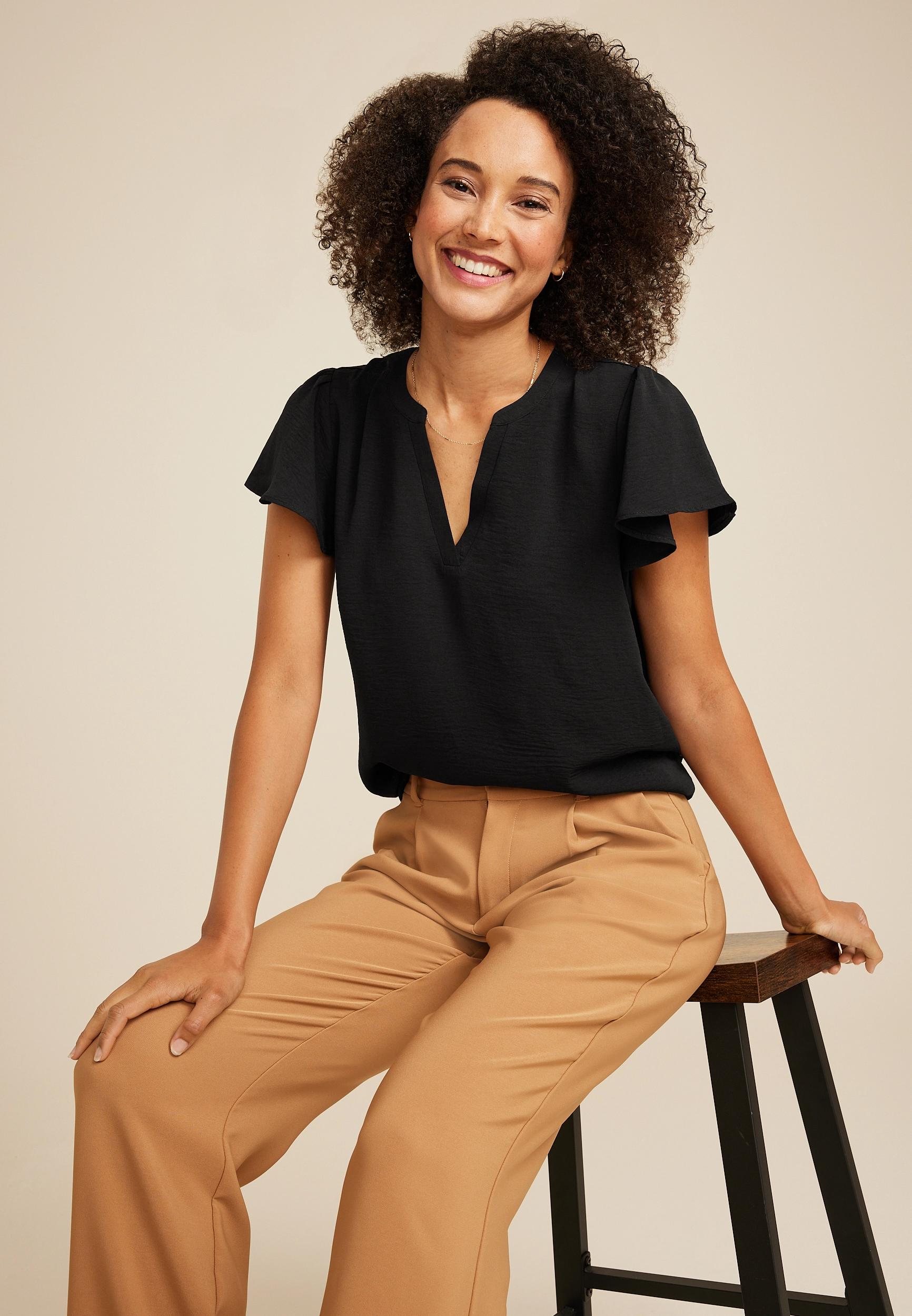 Maurices Womens X Small Size Atwood Flutter Sleeve Blouse Brown Product Image