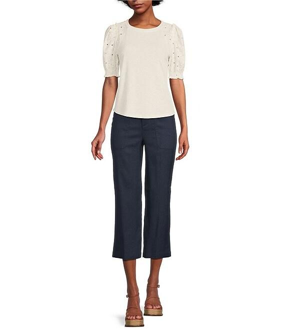 NYDJ Stretch Linen Blend High Rise Wide Leg Cargo Capri Pants Product Image