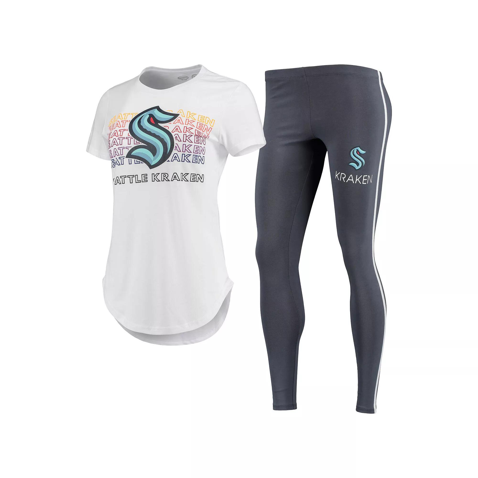 Women's Concepts Sport White/Charcoal Seattle Kraken Sonata T-Shirt & Leggings Set,  Product Image