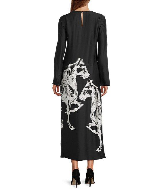Antonio Melani Emerson Horse Print Satin Long Sleeve Round Neck Maxi Dress Product Image