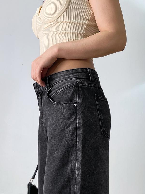 Retro American Washed Smoke Gray Loose Boyfriend Jeans Product Image