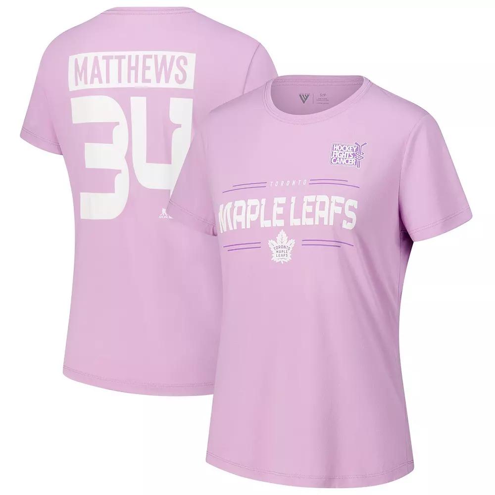 Women's Levelwear Auston Matthews Lavender Toronto Maple Leafs Hockey Fights Cancer Anthem Name & Number T-Shirt,  Product Image