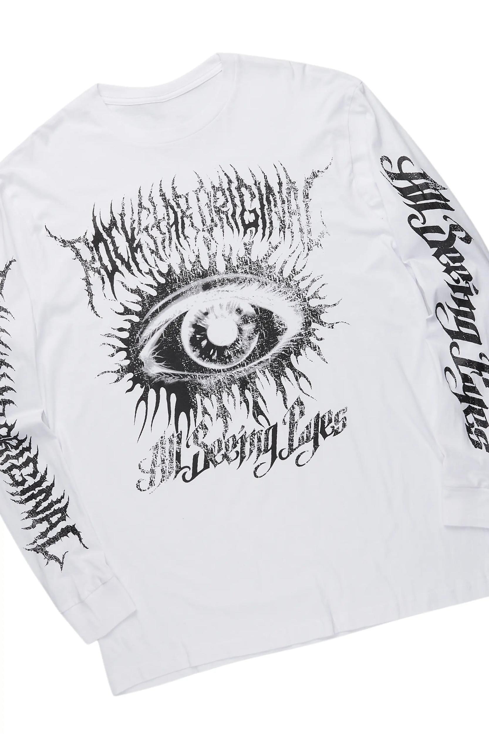 All Seeing Eyes White/Grey Long Sleeve T-Shirt/Baggy Pant Set Male Product Image
