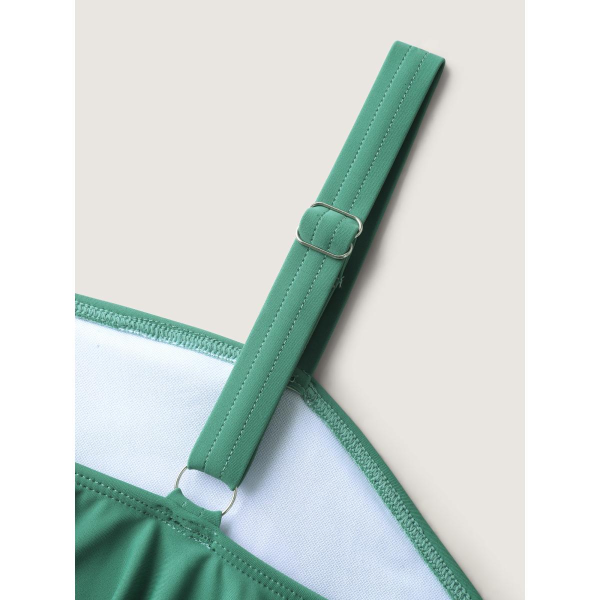 Plus Size Ruffled Asymmetrical Shoulder Strap Swim Top Women's Swimwear Greenbean Resort Ruffles High stretch Skinny Asymmetrical Neck Curve Swim Tops BloomChic 12/L Product Image