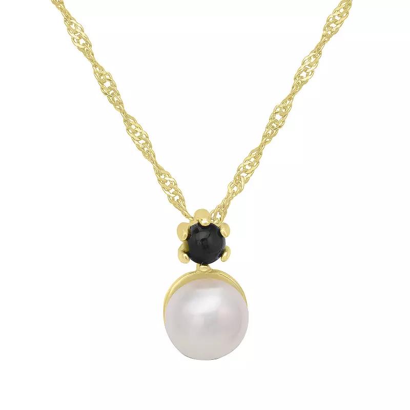Gemistry 14k Gold over Sterling Silver Black Onyx & Freshwater Cultured Pearl Pendant Necklace, Women's, Size: 18-20" ADJ, Gold Tone Product Image
