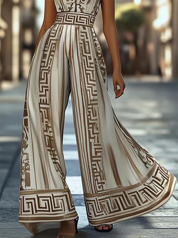 Sleeveless Wide Leg Printed Halter-Neck Jumpsuits Product Image