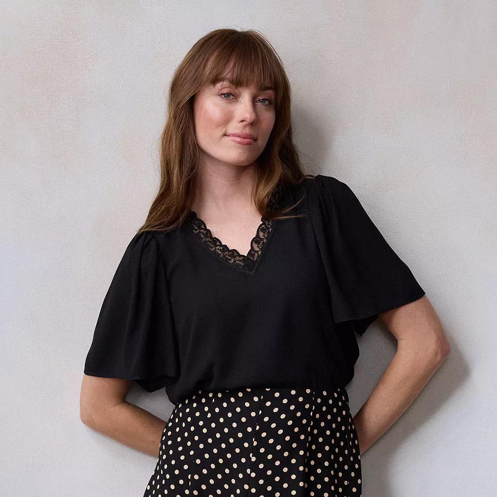 Womens LC Lauren Conrad Flutter Sleeve Lace V-Neck Top Product Image