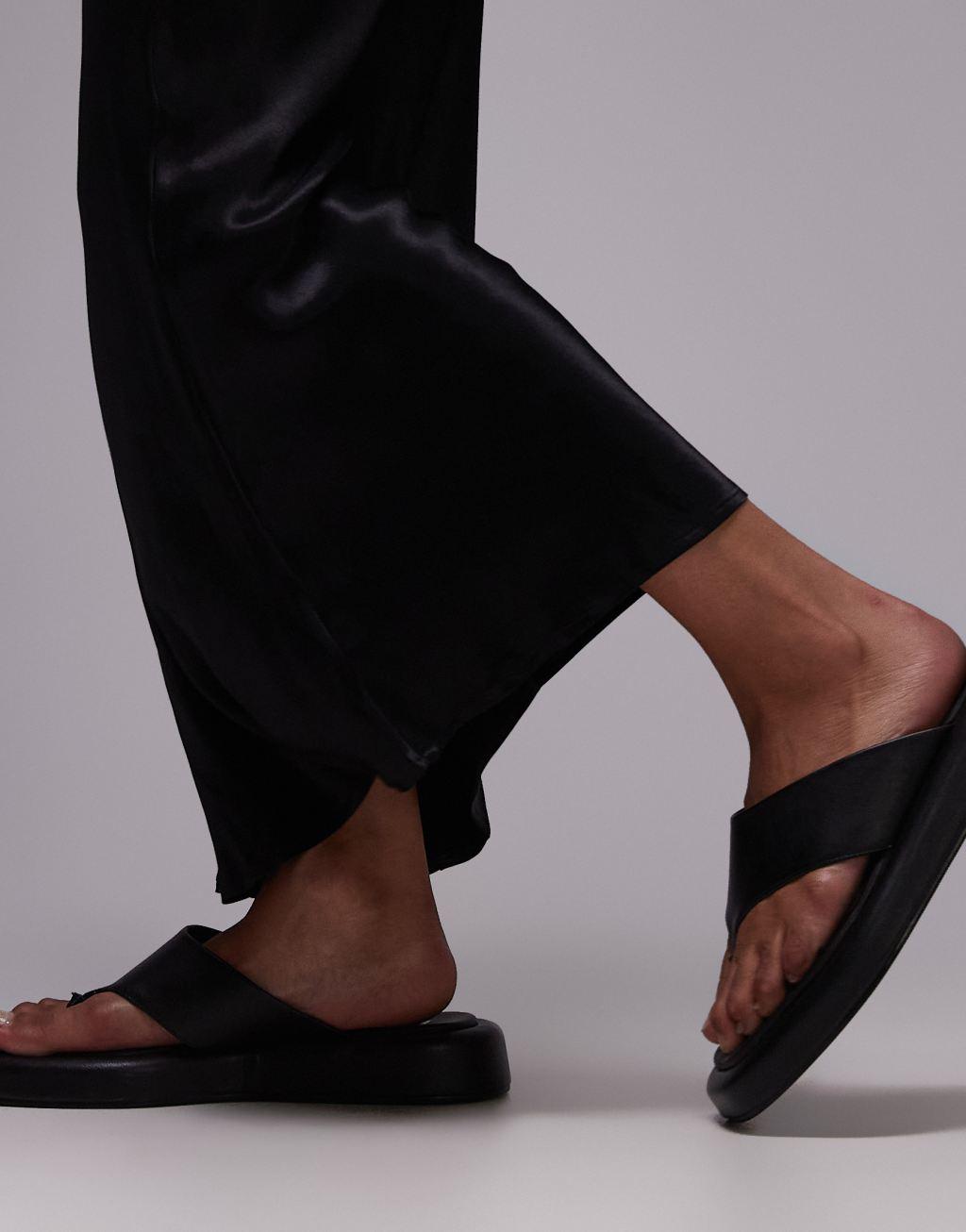 Topshop satin bias midi skirt in black Product Image