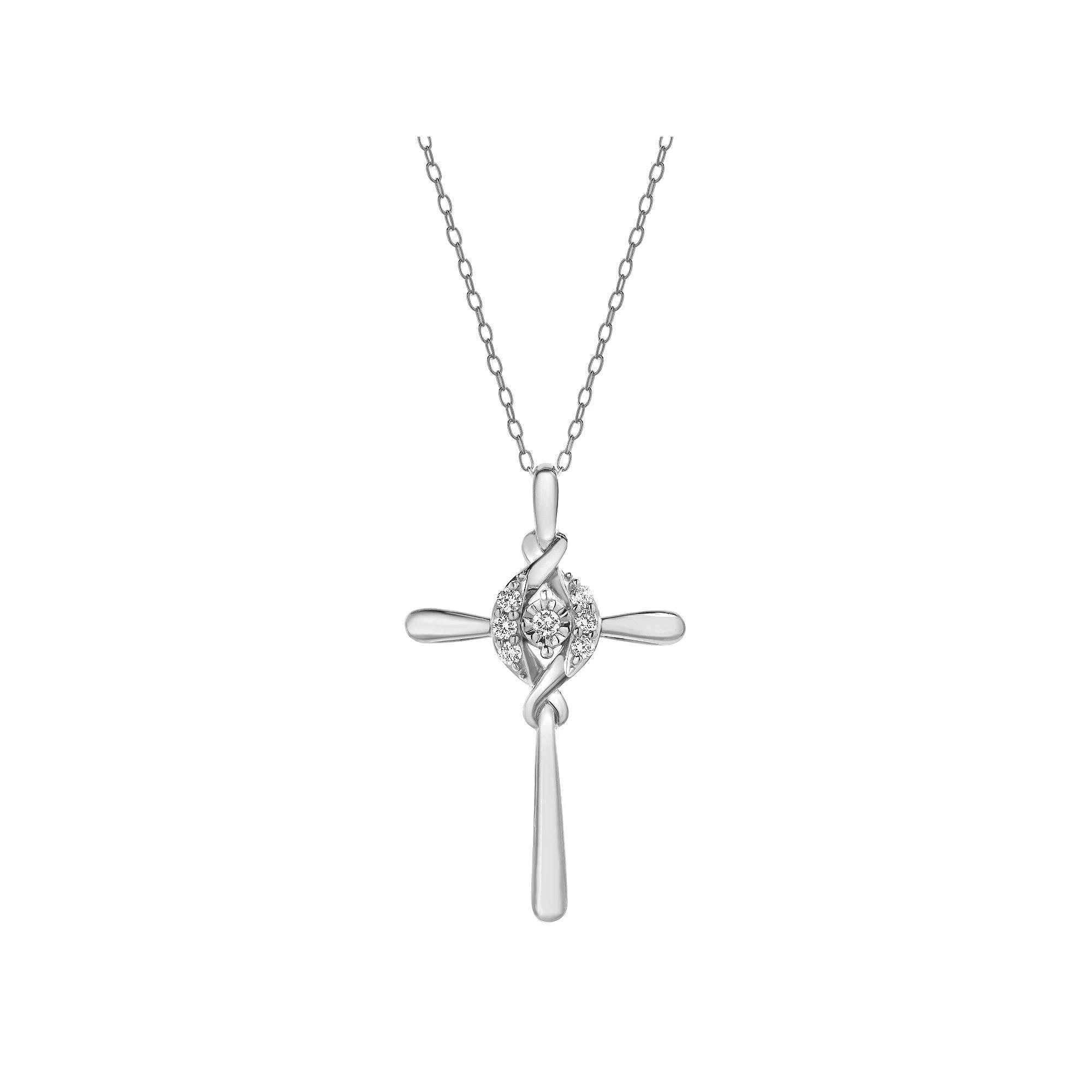Diamond Brilliance 1/10 Carat T.W. Lab-Grown Diamond Cross Pendant Necklace, Women's, Size: 18", Silver Tone Product Image