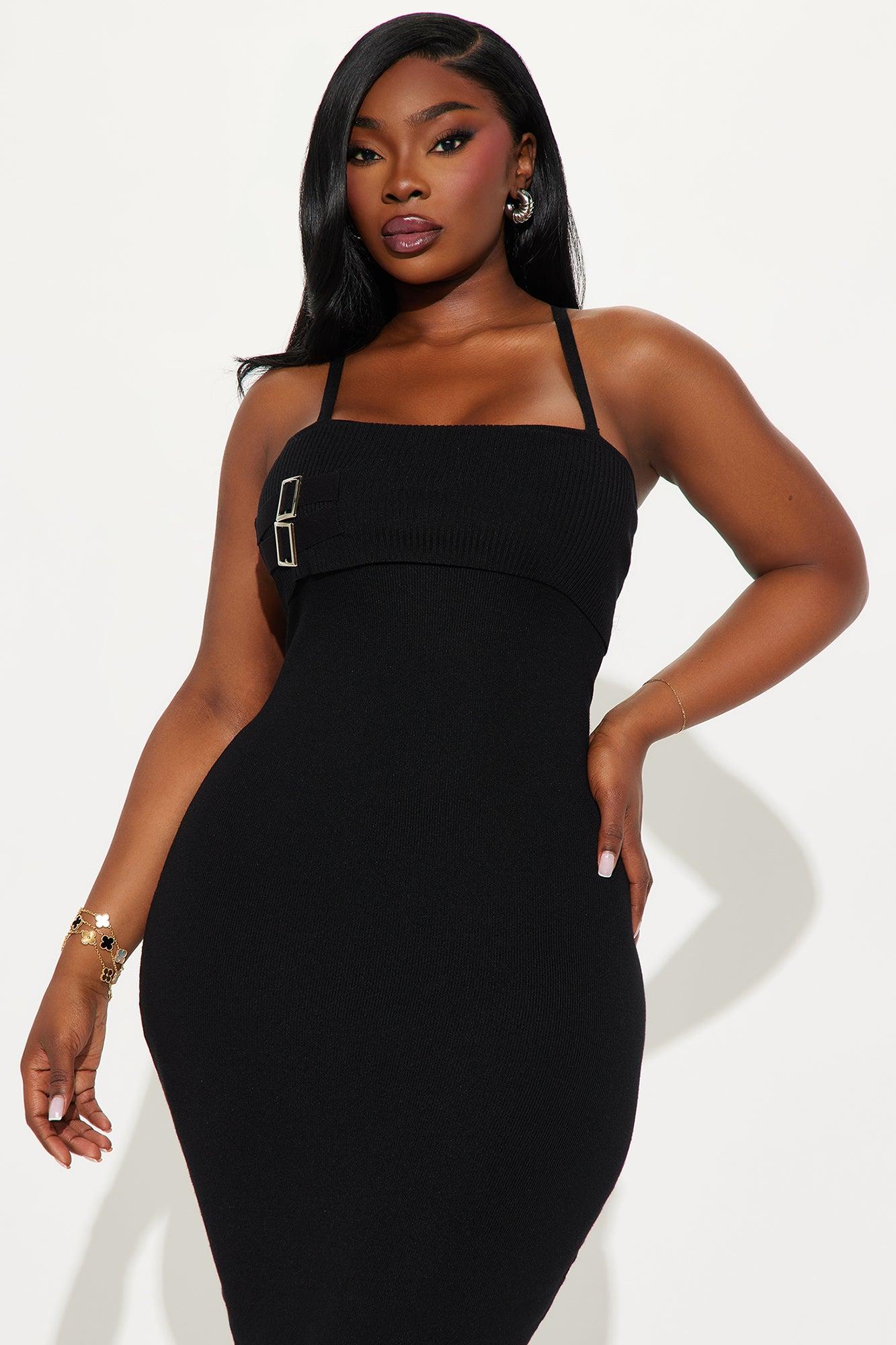 Belinda Cold Shoulder Sweater Midi Dress - Black Female Product Image