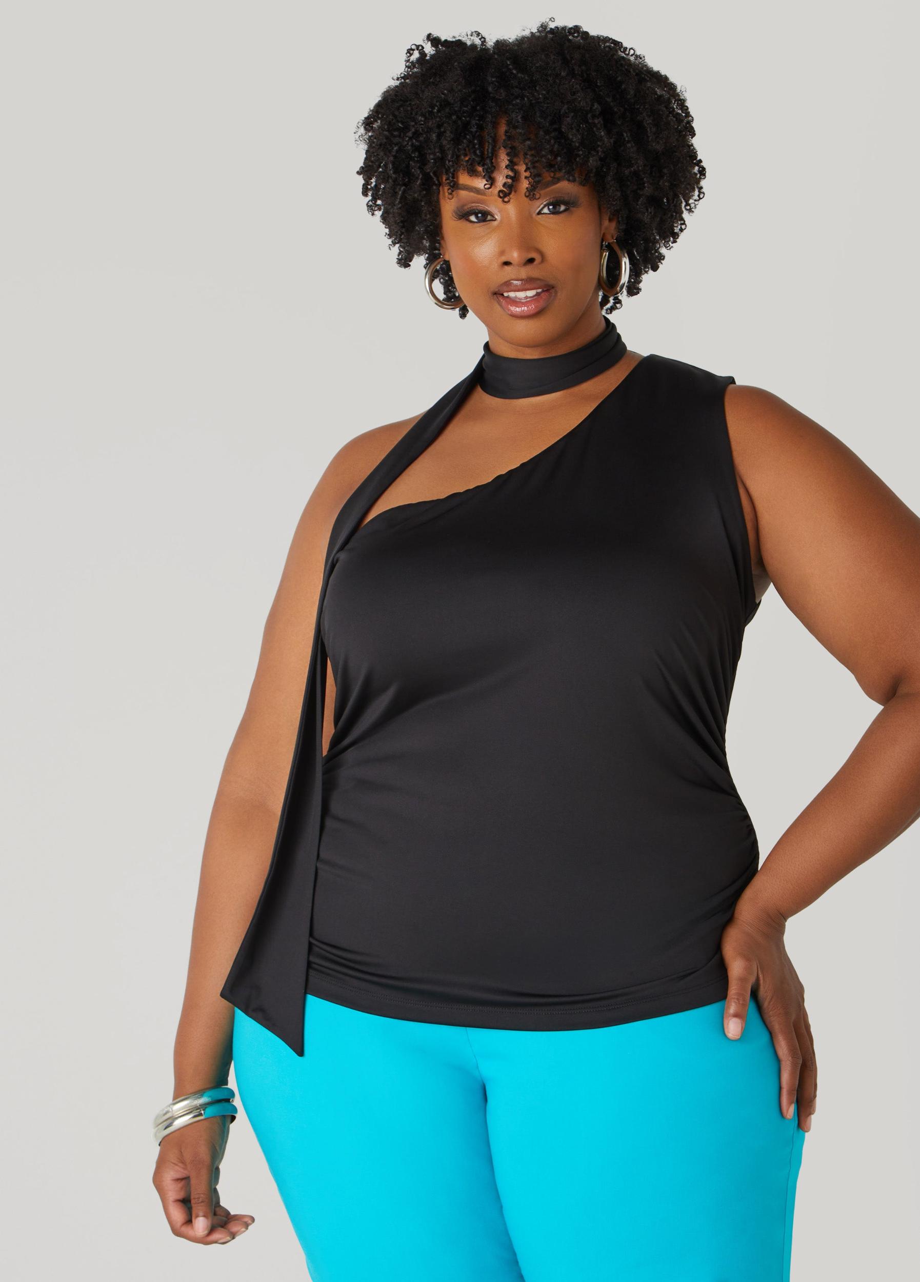 Plus Size One Shoulder Scarf Neck Top Ashley Stewart Product Image