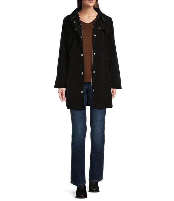 London Fog Stand Collar Water Resistant Hooded Rain Coat Product Image