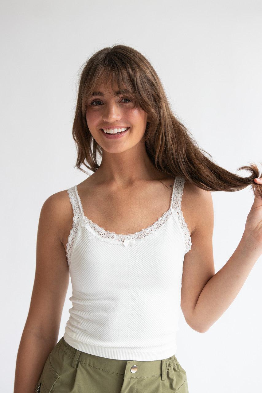 Seamless Lace Trim Bow Tank Top Product Image