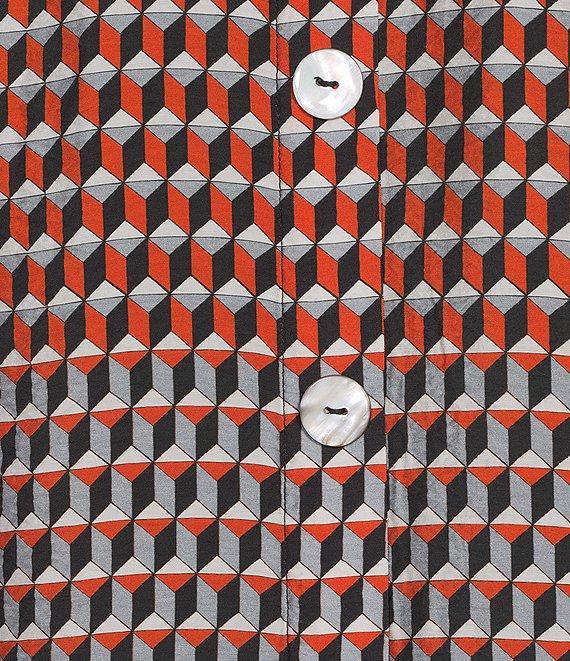 Ali Miles Woven Chevron Geo Print Wire Collar 3/4 Cuff Sleeve Hi-Low Hem Button Front Tunic Product Image