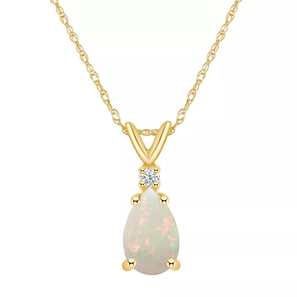 Celebration Gems 14k Gold Pear Shaped White Opal & Diamond Accent Pendant Necklace, Women's,  Product Image