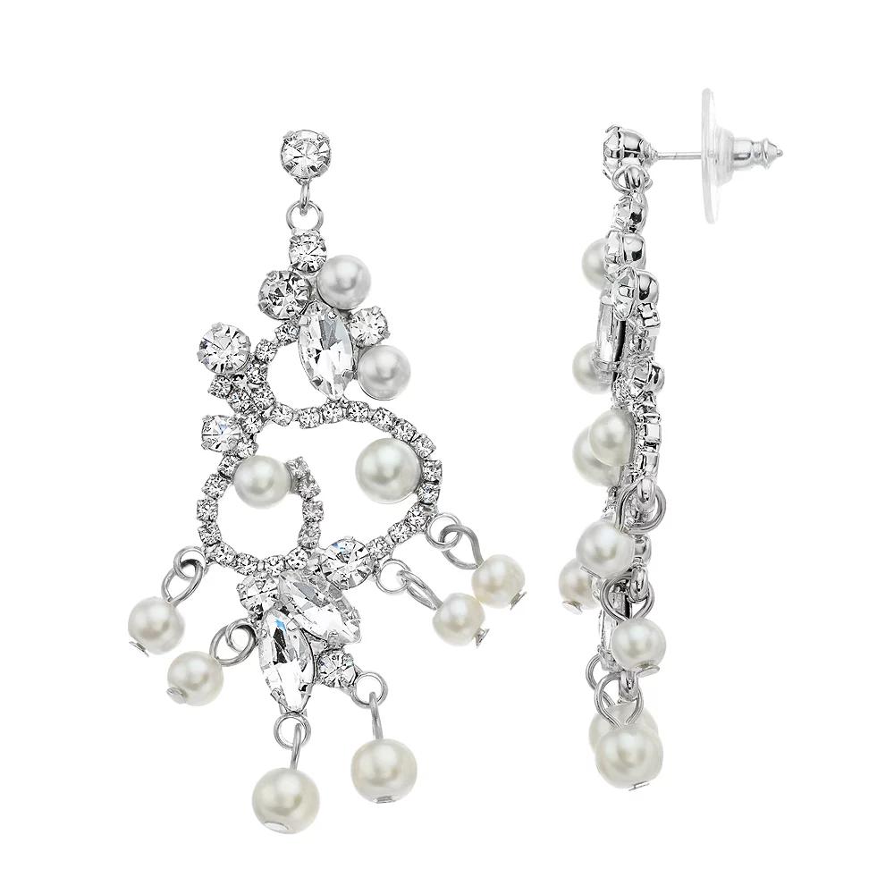 Vieste Crystal & Pearl Lacy Nickel Free Earrings, Women's, Silver Tone Product Image