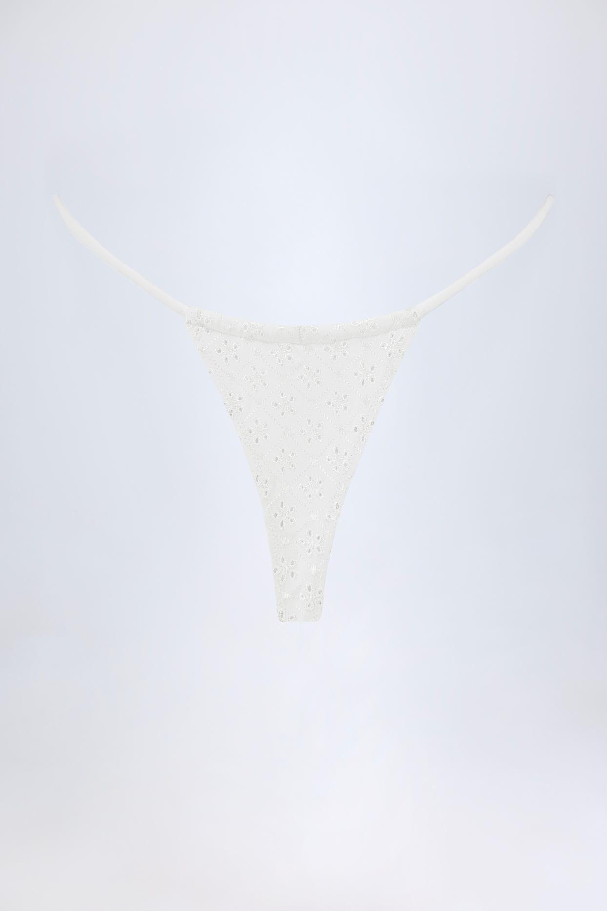 Broderie Anglaise Drawstring Bikini Bottoms in White Product Image