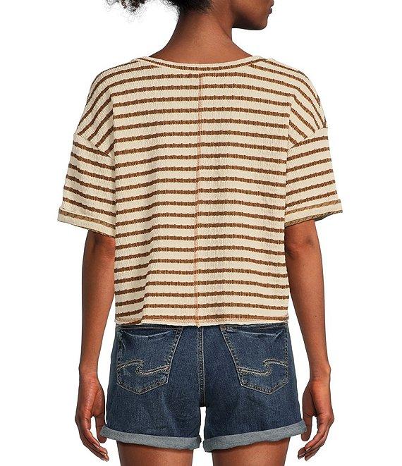 Moa Moa Striped V-Neck Short Sleeve Top Product Image