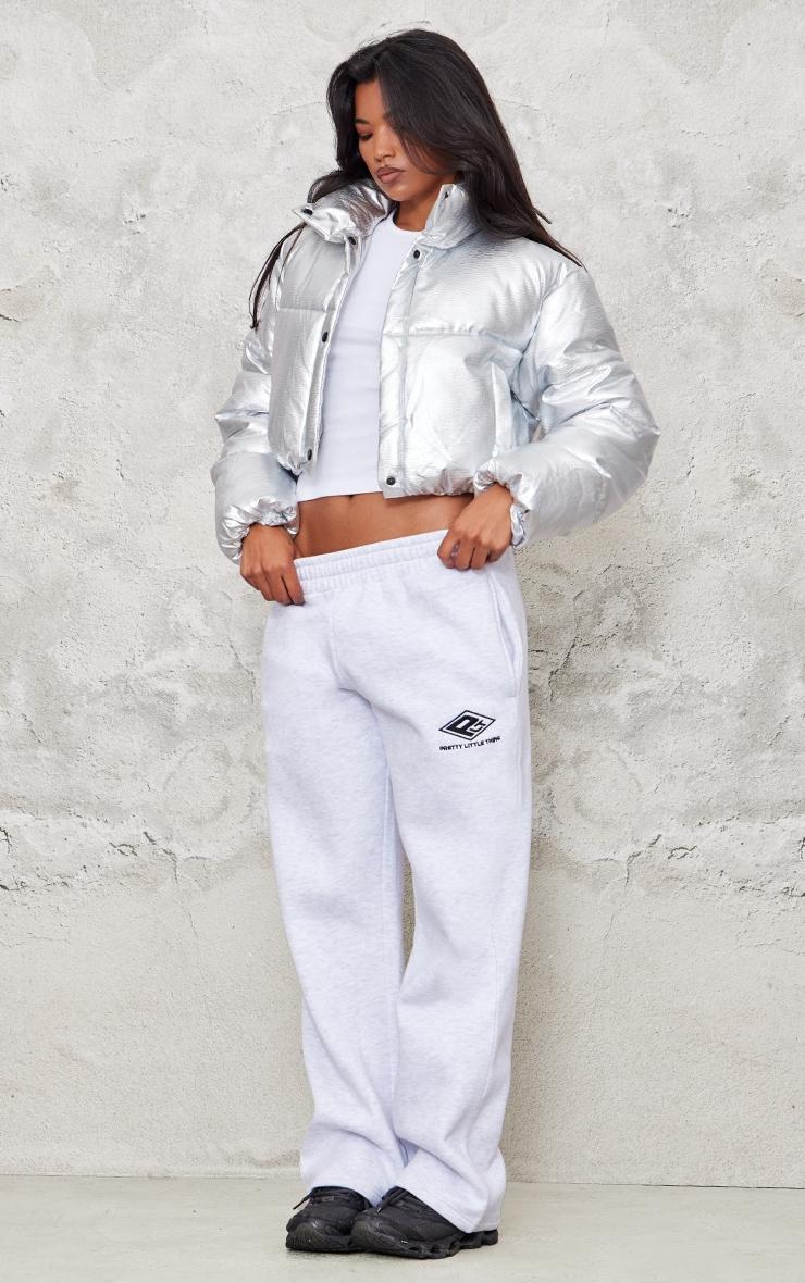 Silver Metallic Cropped Puffer Jacket Product Image