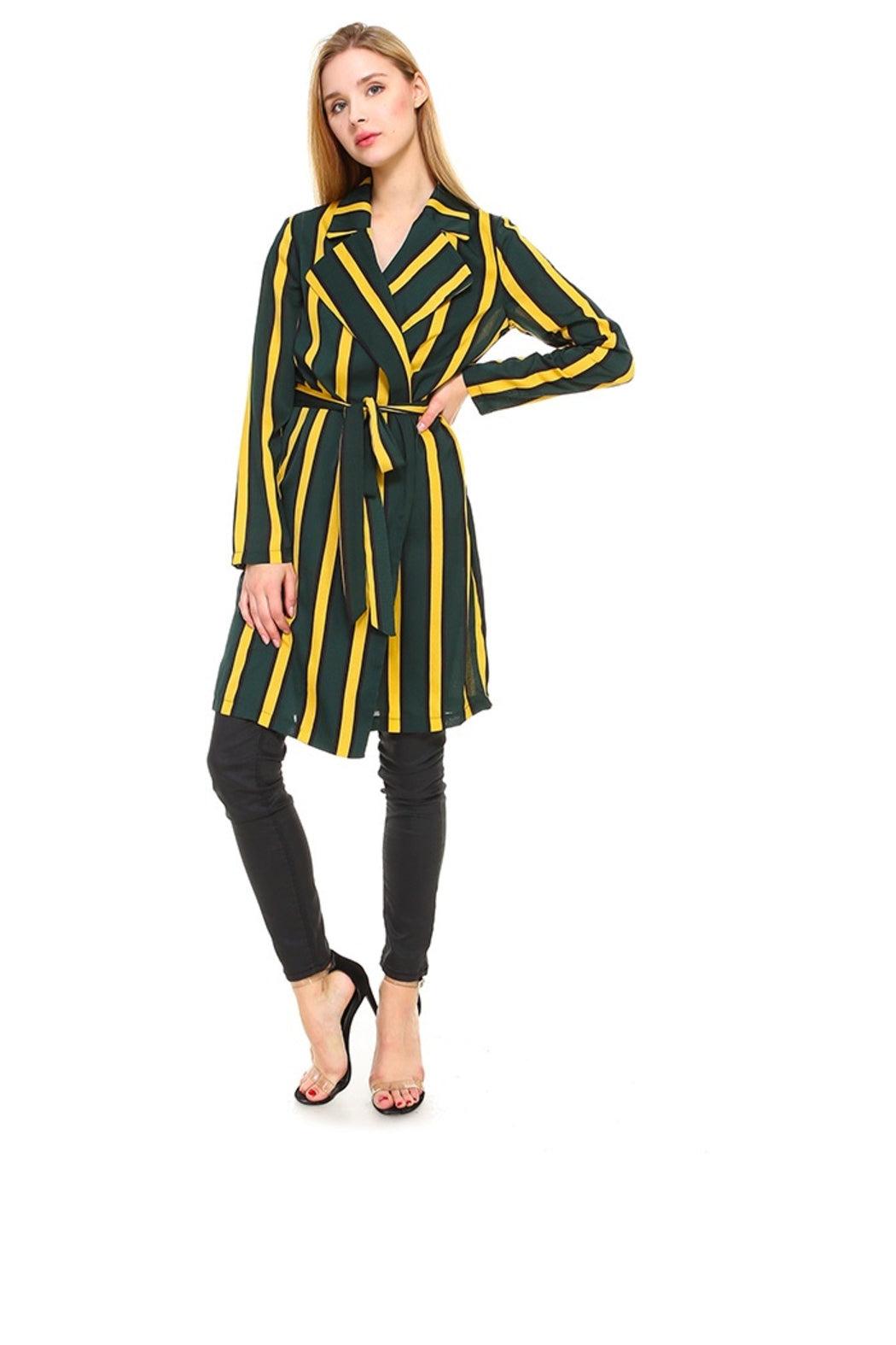 Trench Coat Multi Stripe Long Line Belted Jacket Product Image