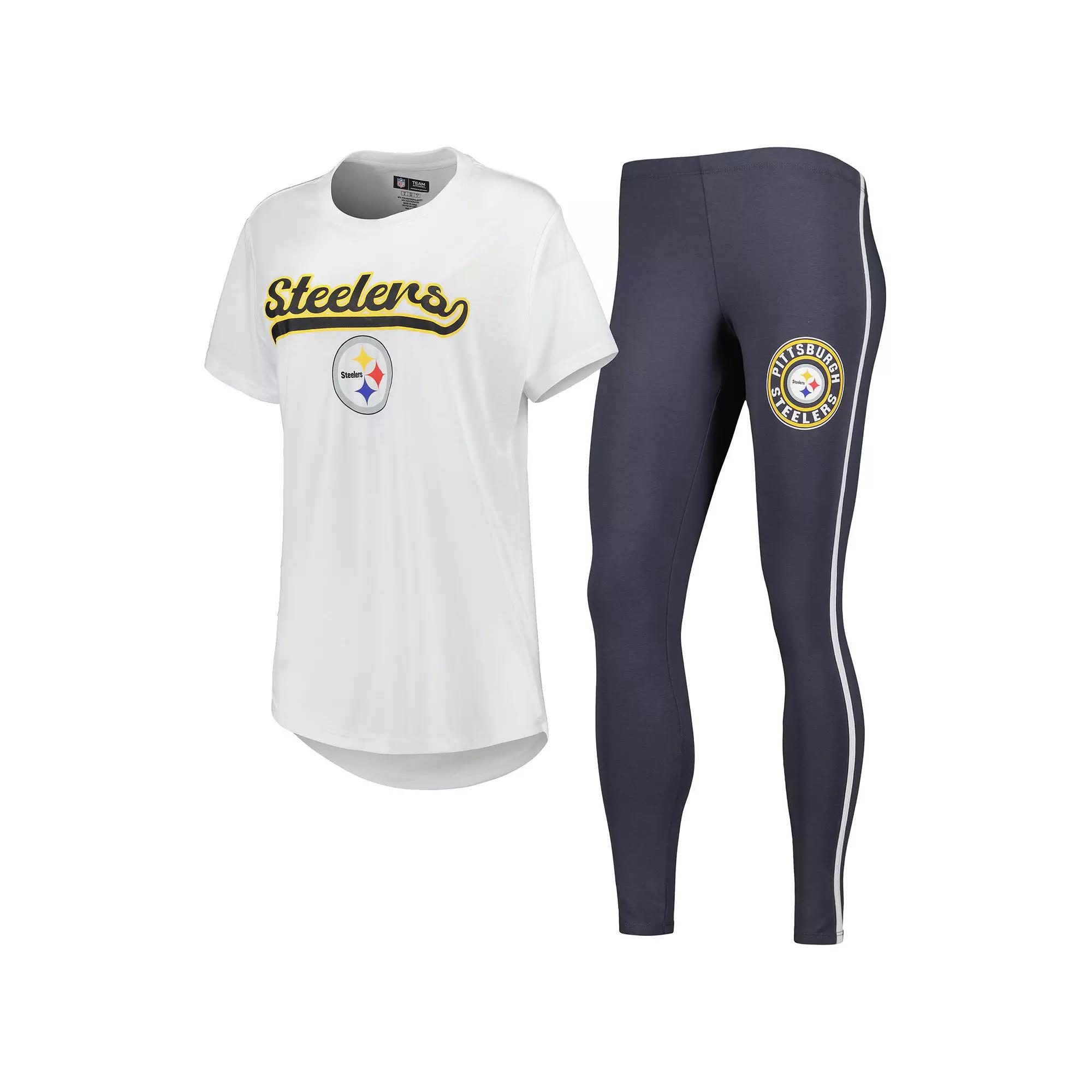 Women's Concepts Sport White/Charcoal Pittsburgh Steelers Sonata T-Shirt & Leggings Sleep Set,  Product Image