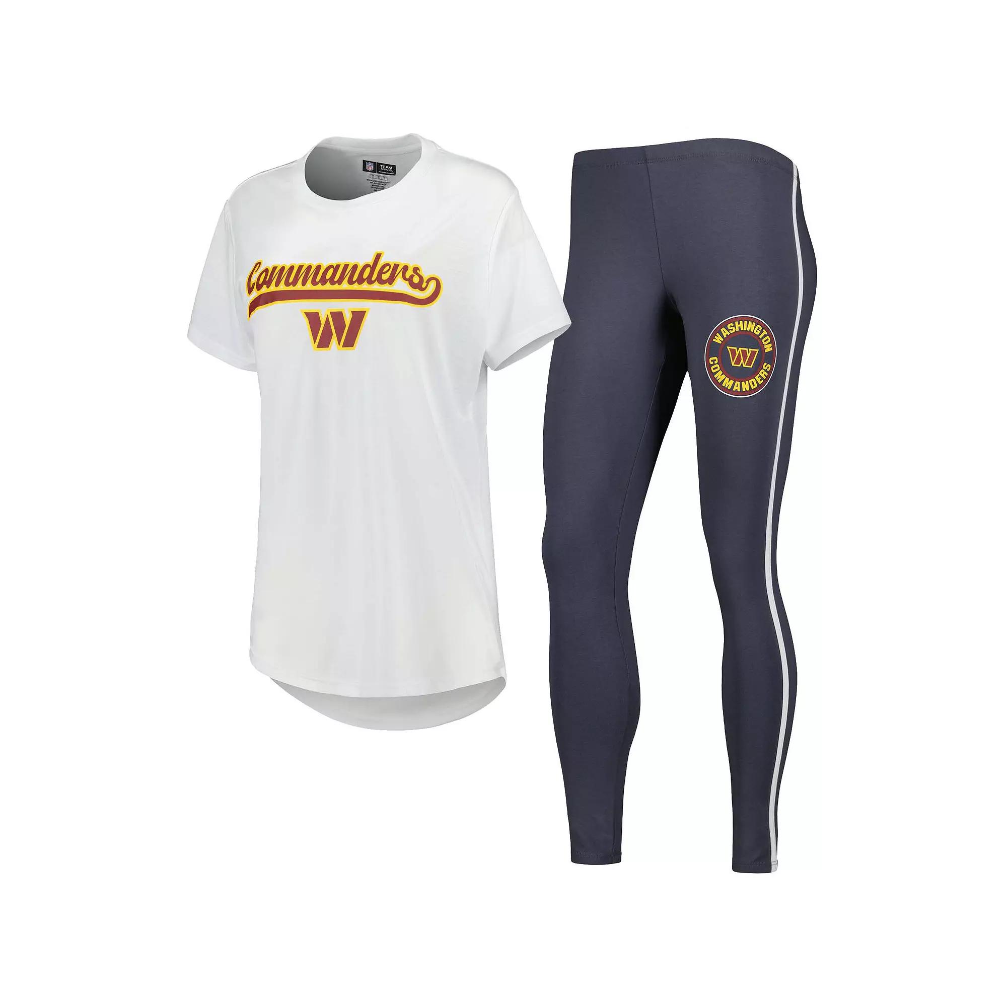 Women's Concepts Sport White/Charcoal Washington Commanders Sonata T-Shirt & Leggings Sleep Set,  Product Image