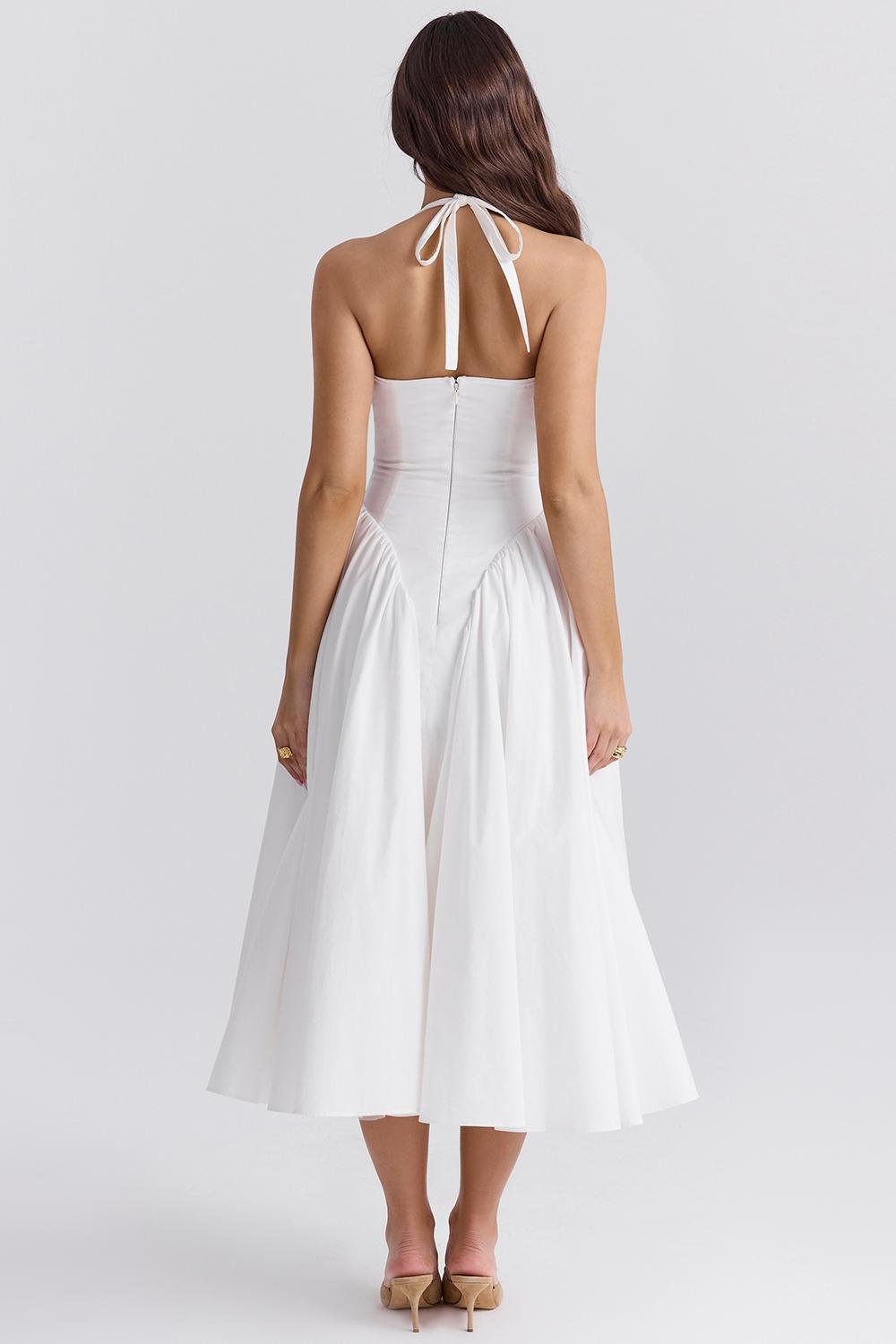 Marilyn  white cotton halter midi sundress Product Image