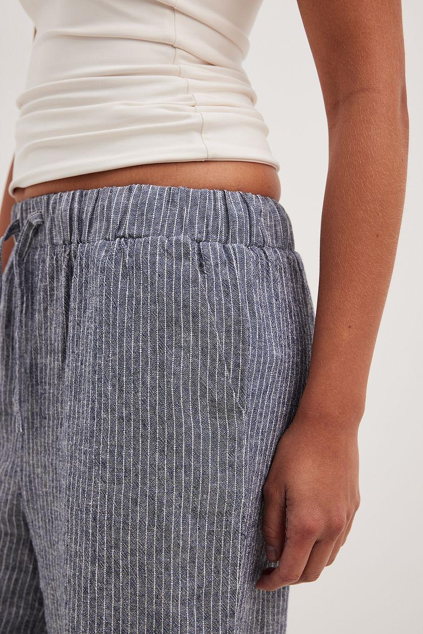 Striped Elastic Waist Linen Pants Product Image