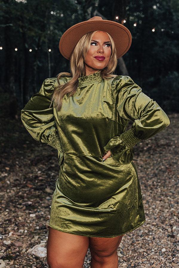 Fashionably Late Velvet Mini Dress In Olive Curves Product Image