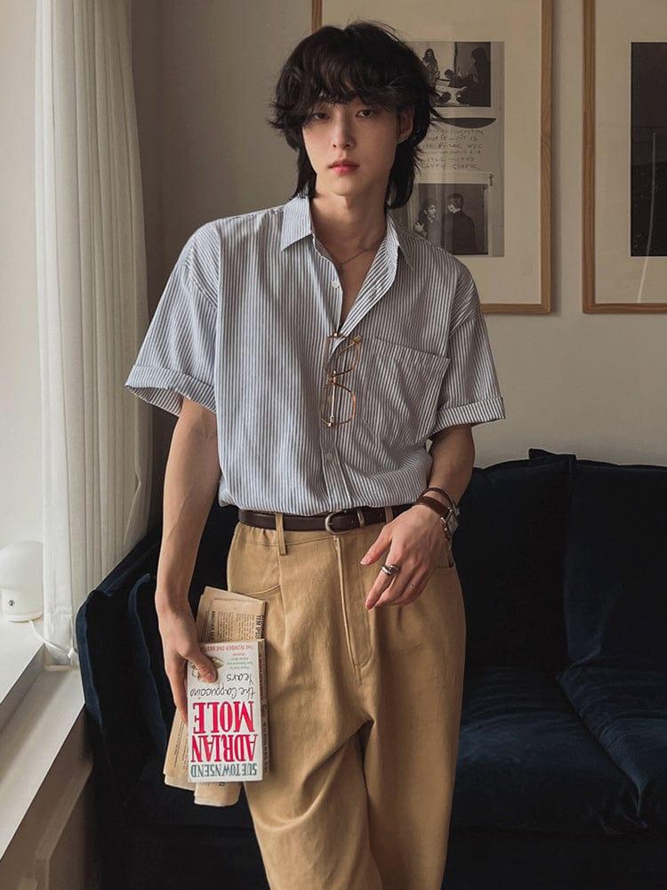 RT No. 12650 GRAY VERTICAL STRIPED BUTTON-UP SHIRT Product Image