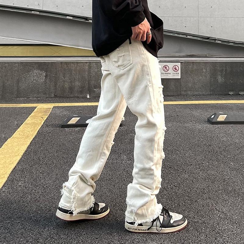 Sopula Men's Casual Raw Edge Ripped Slim Straight Jeans Product Image