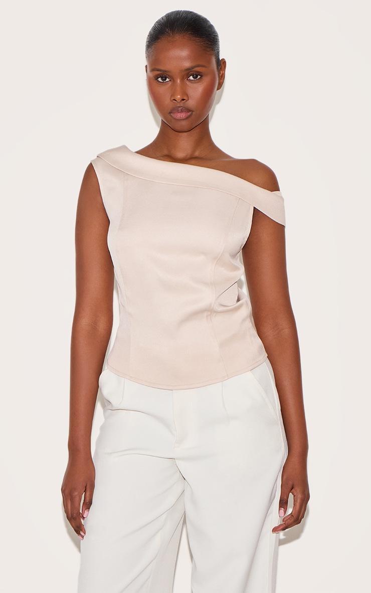 Ecru Asymmetric Fold Over Detail Top Product Image
