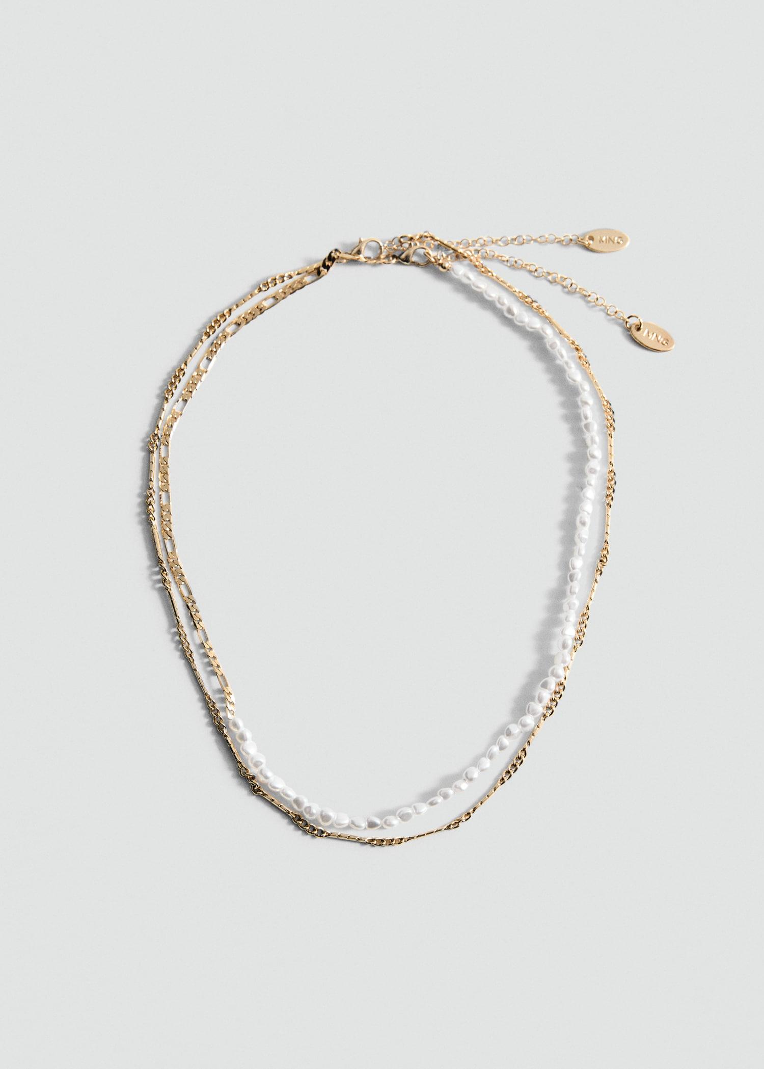 Double pearl chain necklace - Women | MANGO USA Product Image