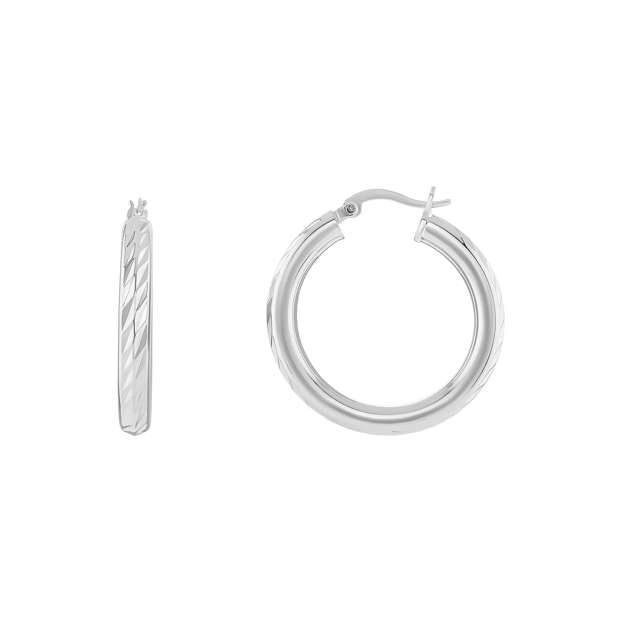 PRIMROSE Textured Hoop Earrings, Womens Silver Tone Product Image