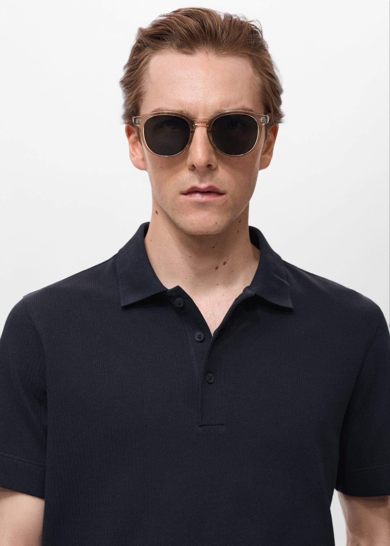 Fine rib-knit polo shirt - Men | MANGO USA Product Image