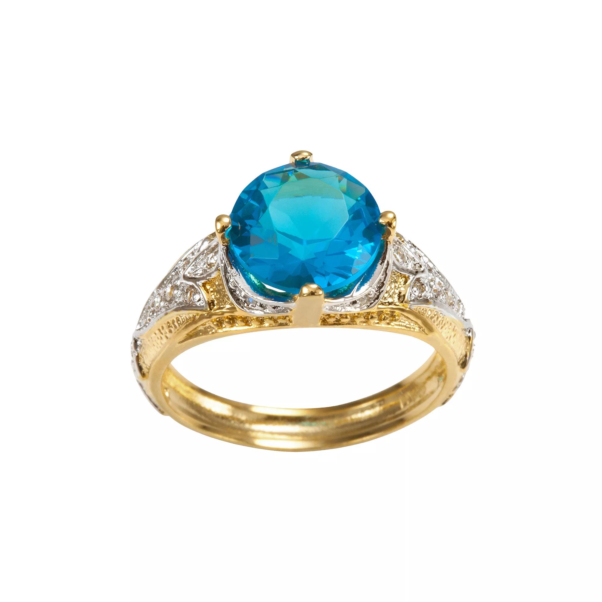 Sophie Miller 14k Gold Over Silver & Sterling Silver Aqua & White Cubic Zirconia Filigree Ring, Women's, Size: 8, Blue Product Image