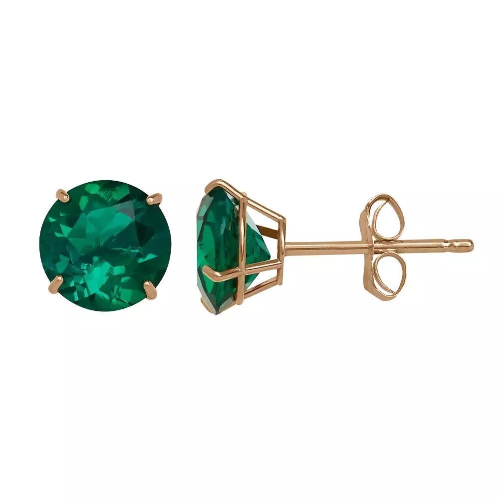 Everlasting Gold Lab Created Emerald 10K Gold Stud Earrings, Women's Product Image