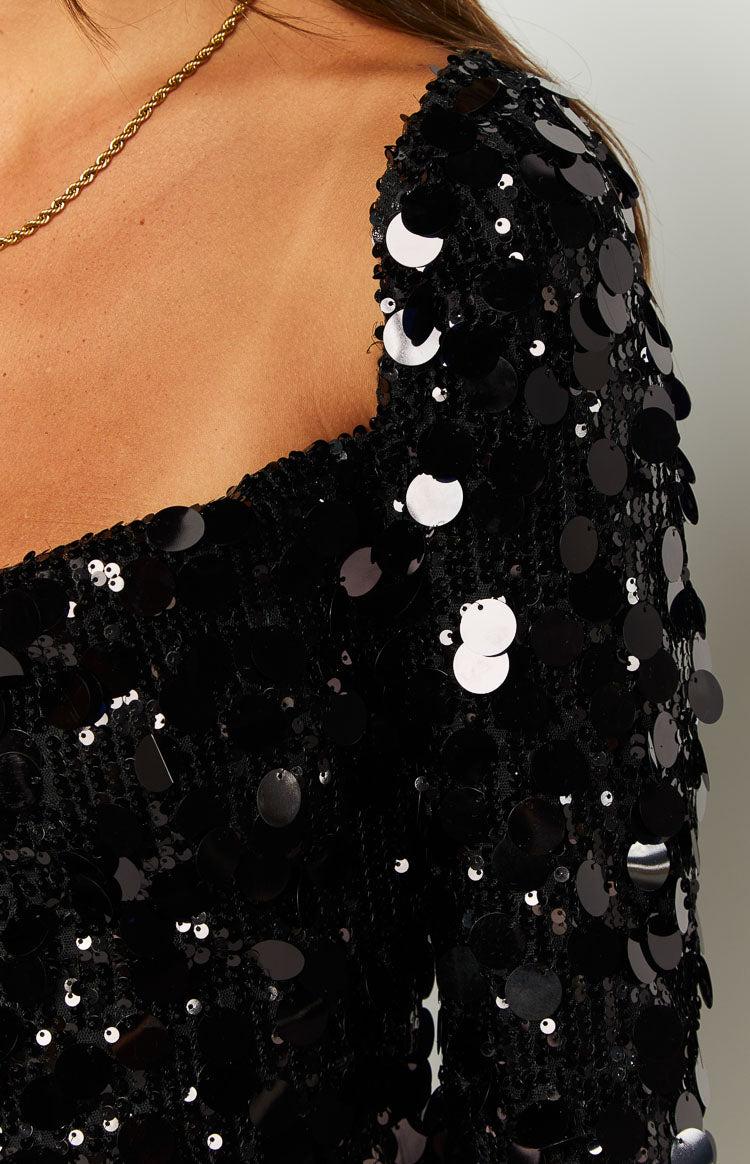 Marienne Black Sequin Long Sleeve Mini Dress Product Image