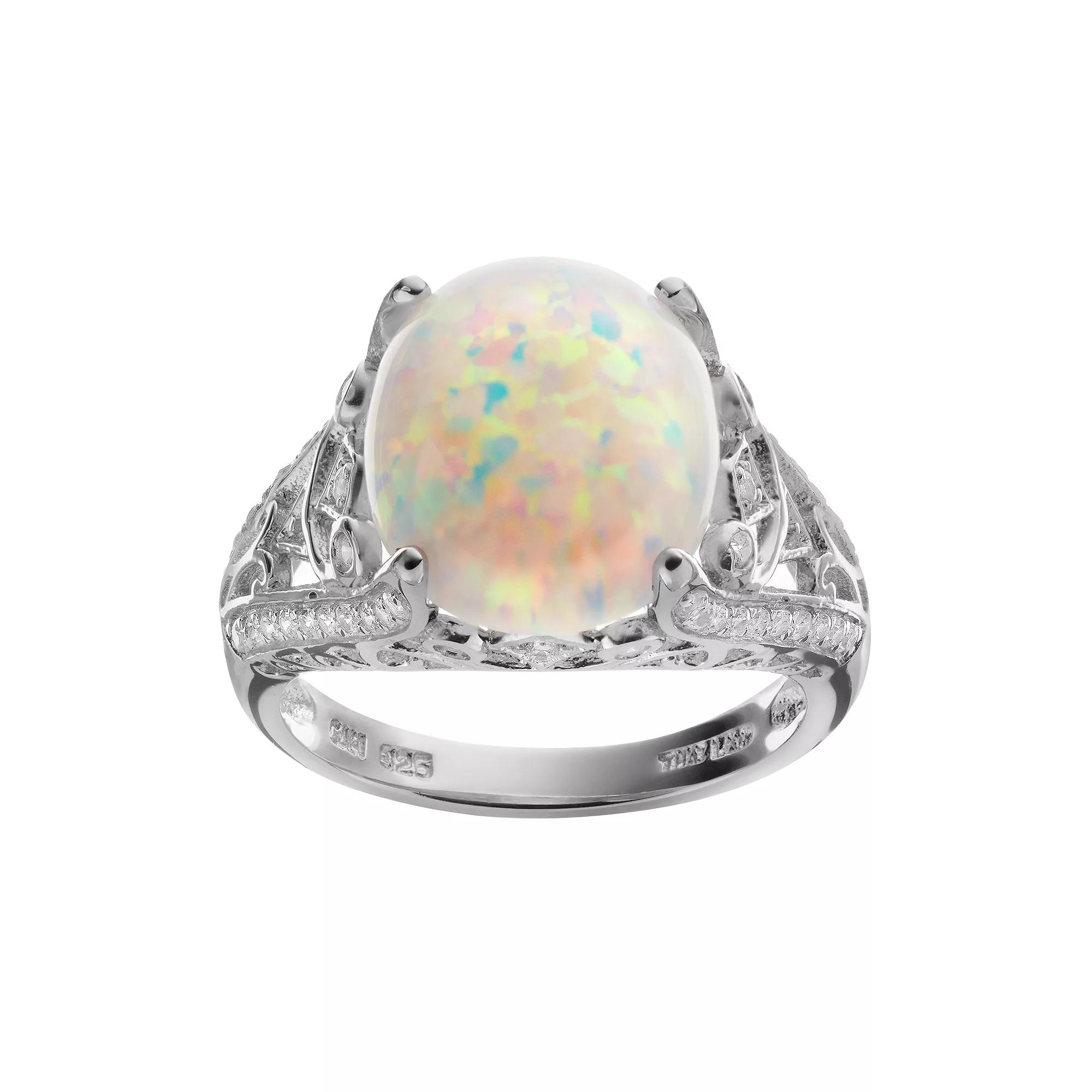 Sophie Miller Lab-Created Opal & Cubic Zirconia Sterling Silver Openwork Ring, Women's,  Product Image