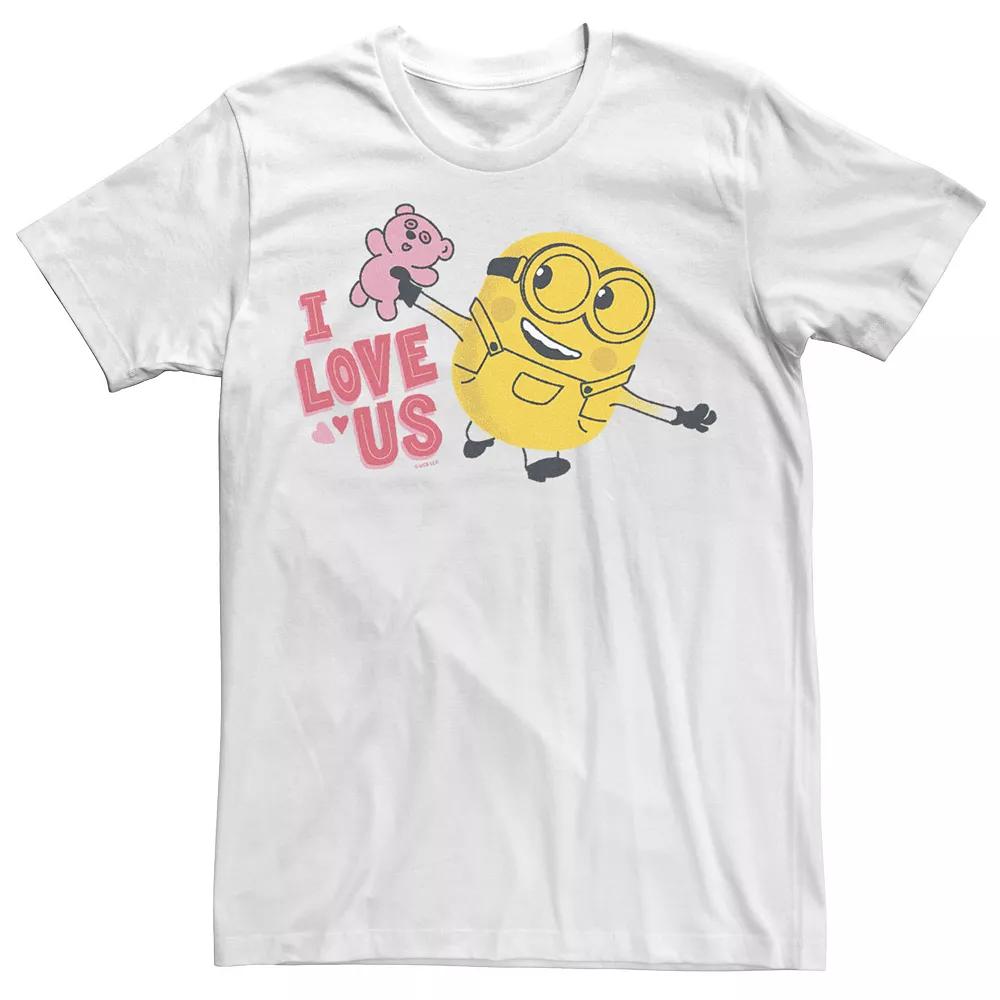 Men's Minions I Love Us Pink Teddy Bear Portrait Tee, Size: Medium, White Product Image