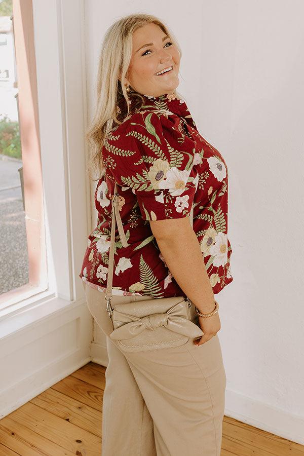 Dreaming Of Dahlias Button Up Top in Wine Curves Product Image