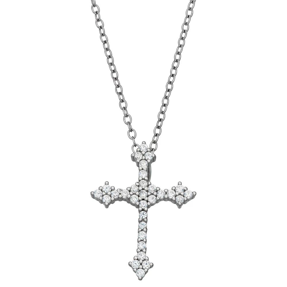 Contessa Di Capri Sterling Silver Cubic Zirconia Cross Pendant Necklace, Womens Sterling Silver Clear Product Image