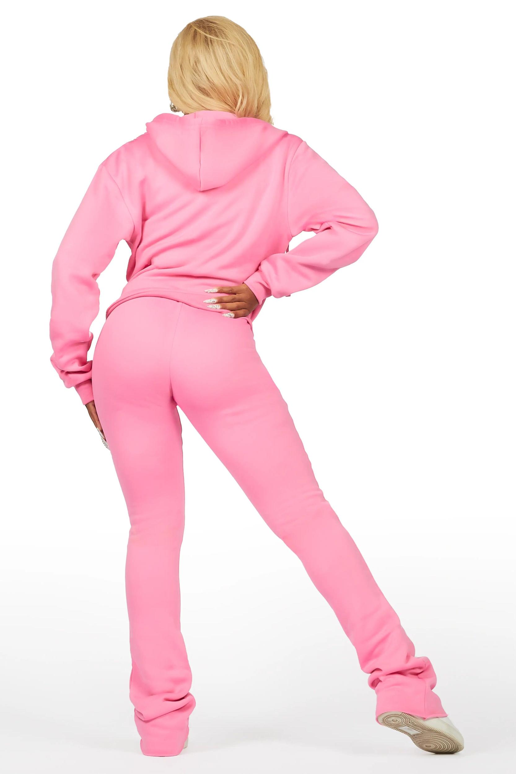 Basic Bubblegum Pink Rockstar Plain Zip Up Trackset Female Product Image