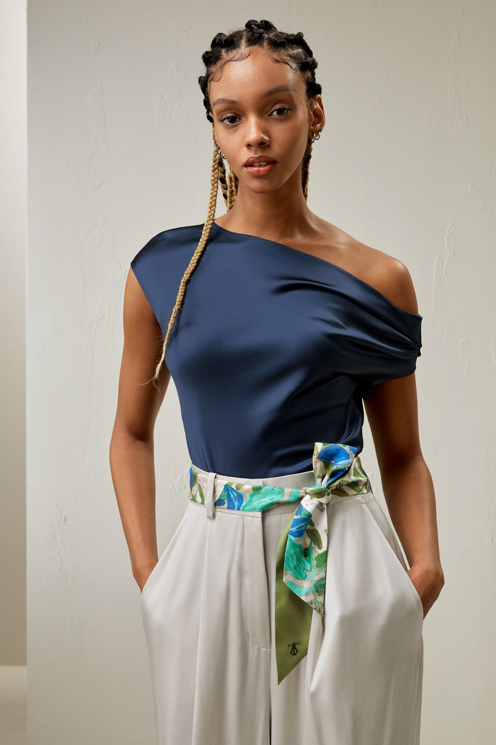 LILYSILK Female One Shoulder Silk Top - Silvergray Premium Silk - Perfect Wardrobe Staples Cowl Neck Silk Top 10 Product Image