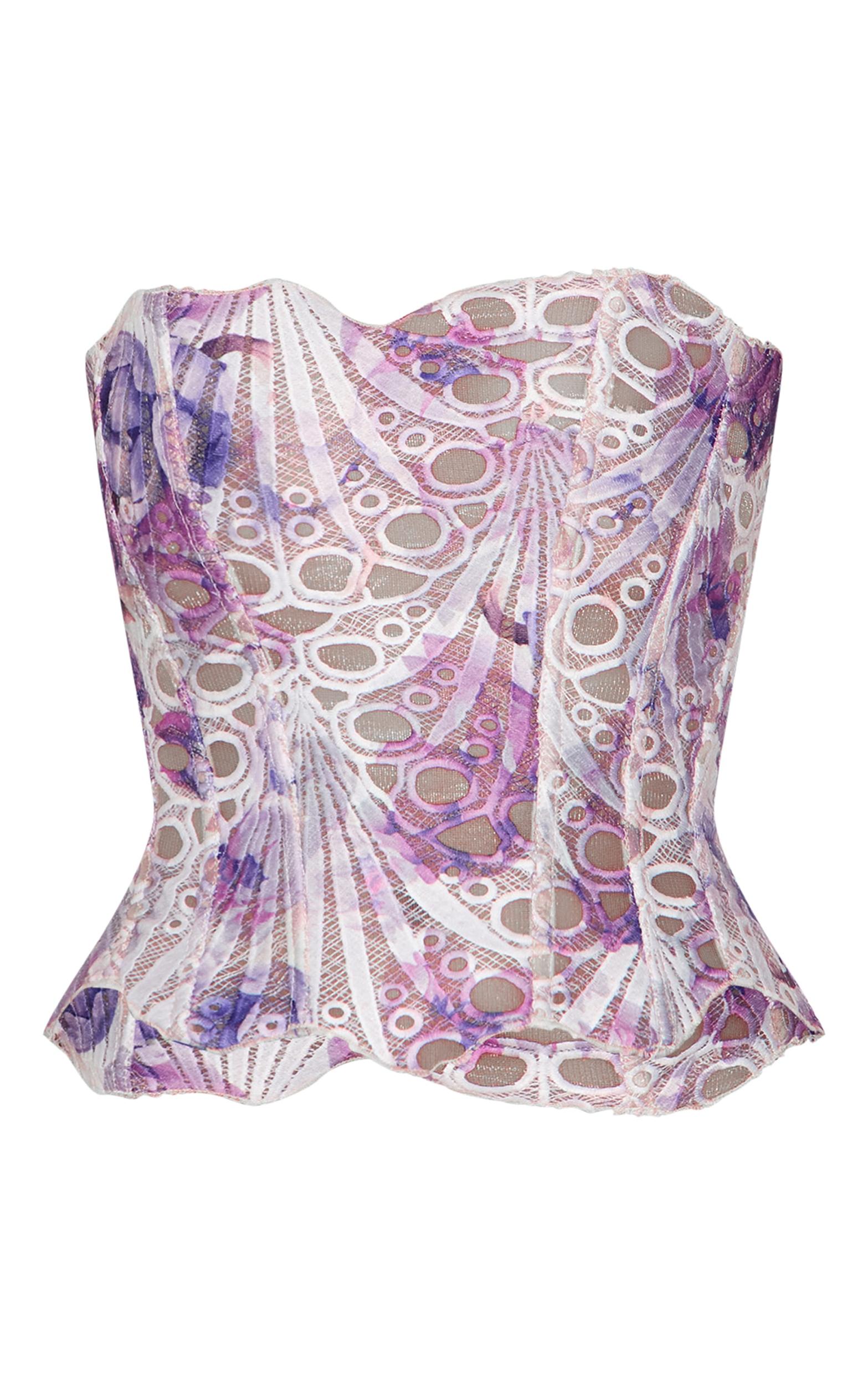 Purple Textured Sheer Floral Lace Corset Product Image