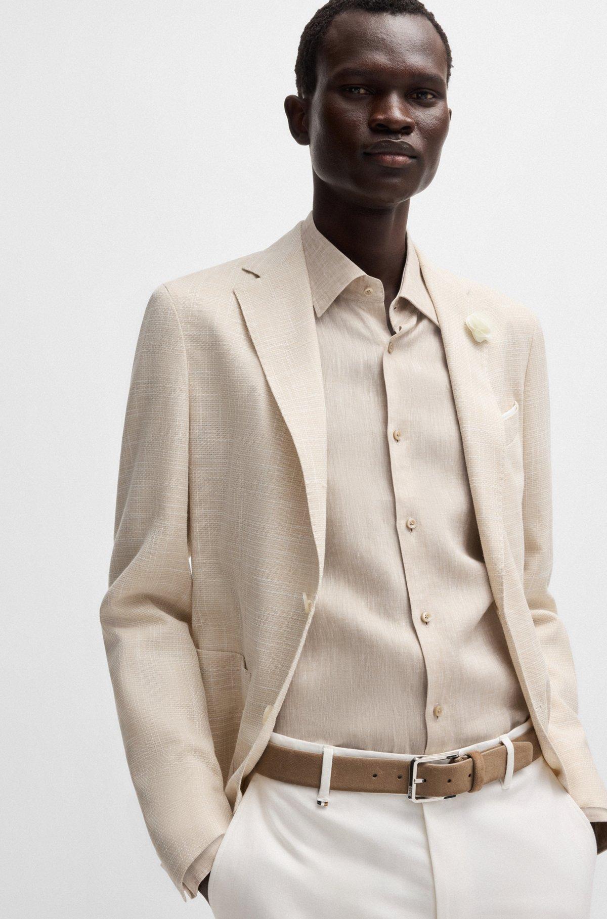 BOSS - Slim-fit shirt in Italian-made linen - Light Beige Product Image