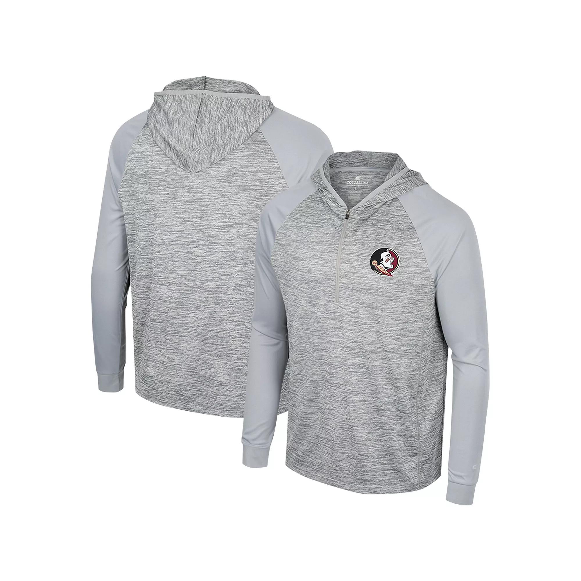 Men's Colosseum Gray Florida State Seminoles Cybernetic Raglan Quarter-Zip Hooded Top,  Product Image