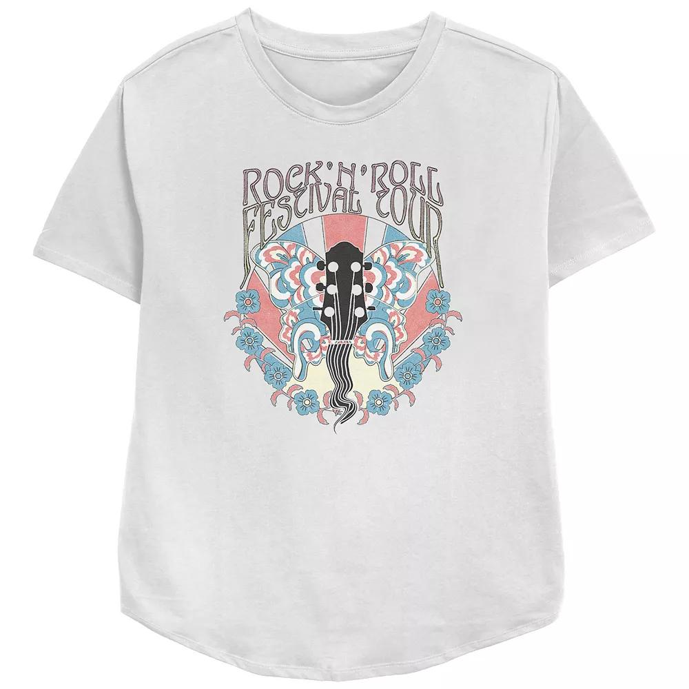 Women's Rock'N'Roll Festival Tour Guitar Flowers Butterfly Psychedelia Relaxed Fit Graphic Tee, Girl's,  Product Image