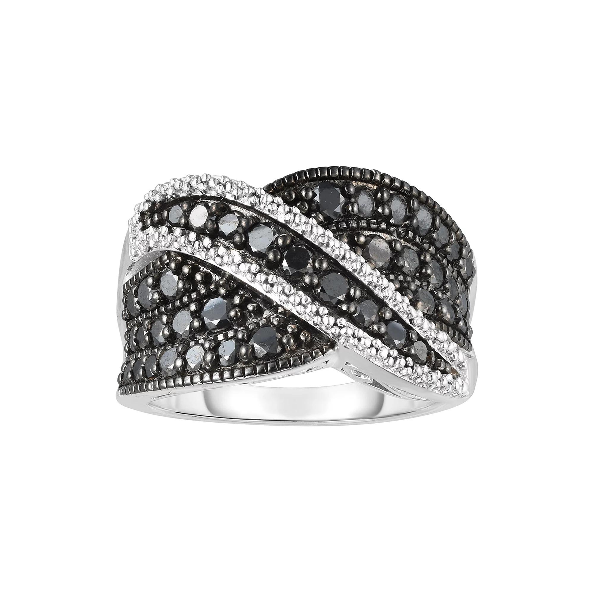 Sterling Silver 1 1/4 Carat T.W. Black Diamond Overlap Ring, Women's, Size: 6, Silver Tone Product Image