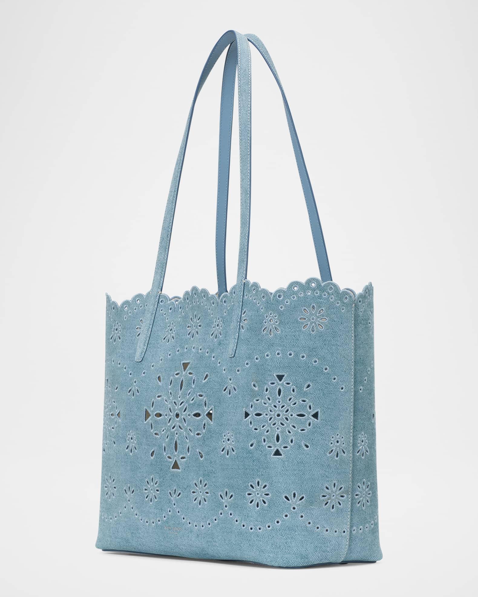 do it all perforated denim suede tote bag Product Image